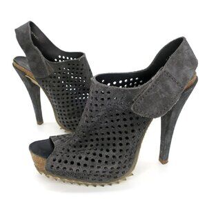Pedro Garcia Candela Grey Perforated Suede Slingback Heels Women's 37.5 US 7.5